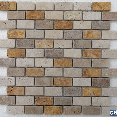 2.3x2.3x1 cm Tumbled Mix Mosaic Yellow Noche Light Travertine
